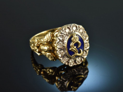 Munich around 1960! King Ludwig Ring blue enamel diamonds gold 585
