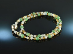 Fresh Morning! Fancy bracelet 2 rows emerald aquamarine...