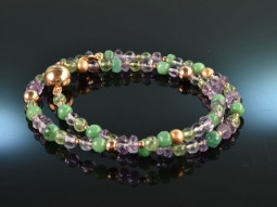 Summer Nights! Fancy bracelet 2 rows emerald amethyst apatite sterling silver 925 rose gold plated