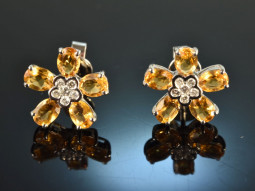 Sunflowers! Pretty Citrine Diamond Earrings White Gold 750
