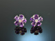 Little Violets! Flower Earrings with Amethyst and Diamond White Gold 750