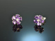 Kleine Veilchen! Bl&uuml;ten Ohrringe mit Amethyst und Diamant Wei&szlig; Gold 750