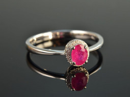 Fine Red! Ruby Diamond Ring White Gold 750