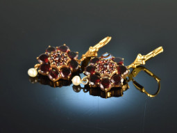 Beautiful garnet traditional earrings with pearl gold plated