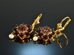 Beautiful garnet traditional earrings with pearl gold plated