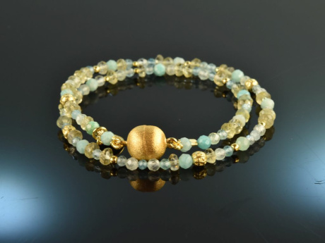 Golden Green! 2 row fancy bracelet made of amazonite apatite green agate and lemon citrine sterling silver 925 gold plated