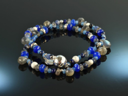 Wild West Blue! Fancy Bracelet 2-row with Labradorite...