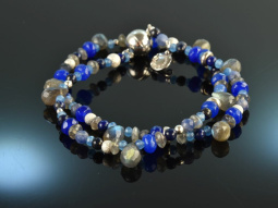 Wild West Blue! Fancy Bracelet 2-row with Labradorite...