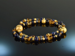 Starry Night! Fancy bracelet 2-row sapphire lapis lazuli...