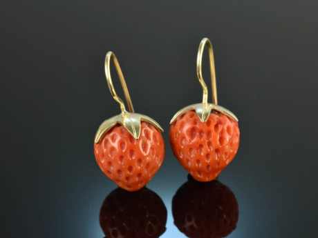 Coral Strawberries! Large Coral Strawberry Earrings Gold 585