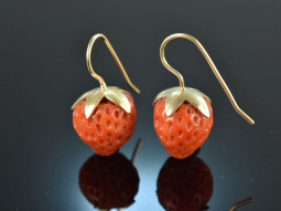 Coral Strawberries! Large Coral Strawberry Earrings Gold 585