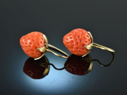 Coral Strawberries! Large Coral Strawberry Earrings Gold 585