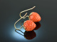 Coral Strawberries! Large Coral Strawberry Earrings Gold 585