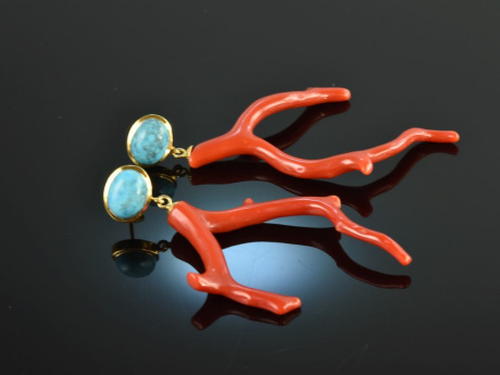 Boho Style! Chic branch coral earrings with turquoise silver 925 gold plated