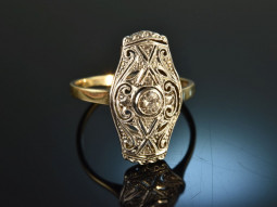 Um 1920! Sch&ouml;ner Art Deco Ring Diamanten Gold 585...