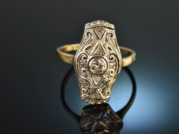 Um 1920! Sch&ouml;ner Art Deco Ring Diamanten Gold 585...