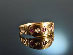 England around 1900! Delicate ruby diamond ring gold 15 ct