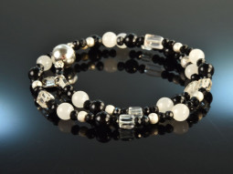 Black and White! Fancy Bracelet Onyx Rock Crystal Jade...