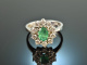 Vienna around 1985! Classic Emerald Brilliant Ring White Gold 585