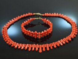 Around 1930! Art Deco Coral Necklace and Bracelet Yellow...