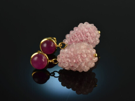 Deep Rose! Drop earrings red agate rose quartz silver 925 gold plated