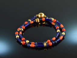 Ancient Chic! Fancy bracelet sodalite lapis lazuli coral...