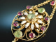 England around 1910! Suffragette pendant with tourmalines and enamel silver gold plated