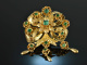 Spain around 1850! Brooch and earrings in case glass stones copper gilded