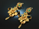 Spain around 1850! Brooch and earrings in case glass stones copper gilded