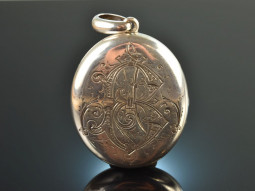 Around 1890! Large medallion pendant with monogram engraving silver