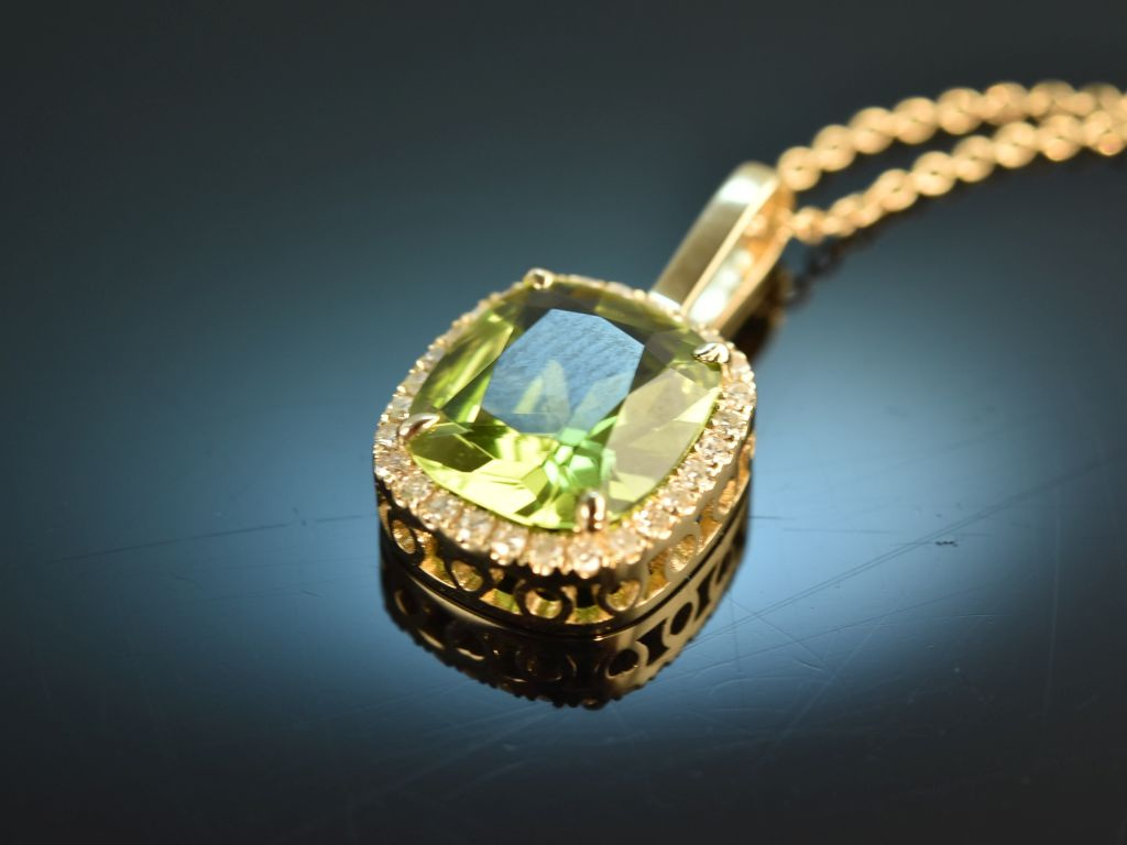 Fine Green! Peridot Anhänger Gold € mit 759,00 Diamant 585, Kette