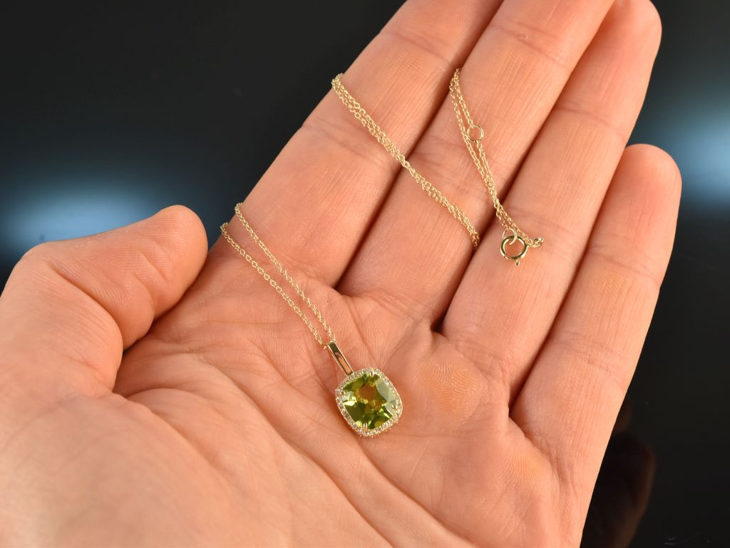 759,00 Green! Diamant Gold Anhänger Peridot Kette mit Fine 585, €