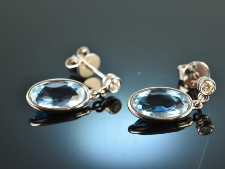 Noble blue! Earrings with Aquamarines and Diamonds White Gold 750