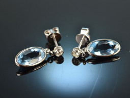 Noble blue! Earrings with Aquamarines and Diamonds White...