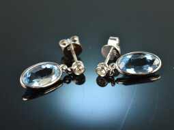 Noble blue! Earrings with Aquamarines and Diamonds White...