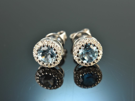 Noble blue! Earrings with Aquamarines and Diamonds White Gold 750