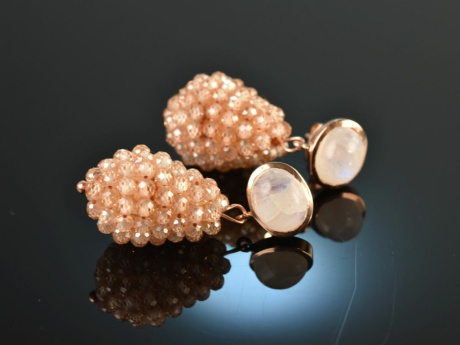 Glitter Nudes! Drop earrings moonstone champagne zircon silver 925 rose gold plated