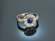 Around 1920! Historic Diamond Sapphire Ring 0.9 ct White Gold 585