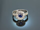 Around 1920! Historic Diamond Sapphire Ring 0.9 ct White Gold 585