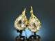 Around 1950! Delicate Aquamarine Drop Earrings Gold 333