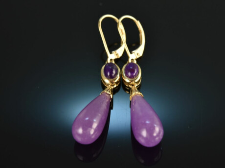 England around 1970! Pretty amethyst drop earrings gold 375