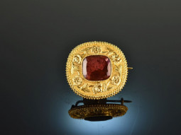 Around 1850! Beautiful brooch with red tourmaline gold 750
