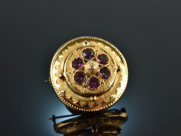 Around 1840! Beautiful Biedermeier brooch with amethysts gold 585