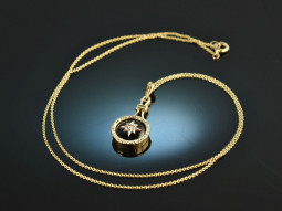 Around 1890! Pendant with chain diamond rose black...