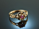 Around 1800! Delicate ring with seed pearls and ornamental enamel gold 585