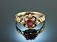 Around 1800! Delicate ring with seed pearls and ornamental enamel gold 585