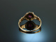 Around 1800! Delicate ring with seed pearls and ornamental enamel gold 585