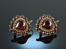 Around 1930! Garnet heart earrings gold 585 tombac