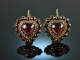 Around 1930! Garnet heart earrings gold 585 tombac