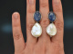 Large earrings with iolite and cultured pearls silver 925